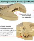 Close-up of non-sparking aluminum bronze adjustable wrench from Must-Have Non-Sparking Tool Set 11-Piece Aluminum Bronze Kit.