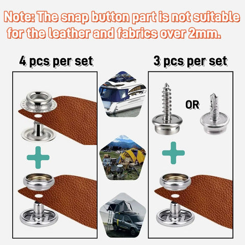 Must Have All In One Snap Fasteners Kit With 90 Sets And Screws, 15mm Heavy Duty Metal Snaps for installation on fabric and canvas