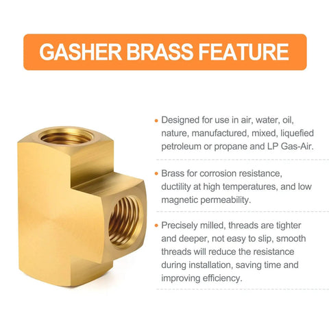 Brass barstock tee fitting with corrosion-resistant features, highlighting gasher brass benefits for plumbing applications.