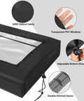 Close-up of Two Pack Broadcast Spreader Covers With PVC Window, showcasing materials and features like drawstring and stitching.