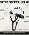 Safety Hard Hat ANSI Z89.1 Approved With Visor All Day Comfort Six Point Suspension For Construction And Forestry Arborist Work ABS And PC Protective Helmet With Clip On Chin Strap And White Clear Visor