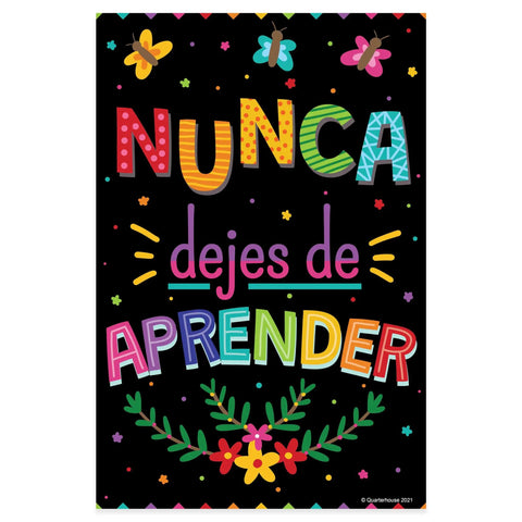 12 Poster Spanish Motivational Classroom Set For Pre K Through 12 Students And Teachers, Inspirational Quotes To Boost Focus, 12x18 Inches, Black Backing, Made In USA.
