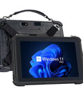 Rock Solid Heavy Duty Rugged Tablet With 10.1 Inch Sunlight Readable Screen Running Windows 11 Pro for Tough Jobsite Tasks, showing front and back.