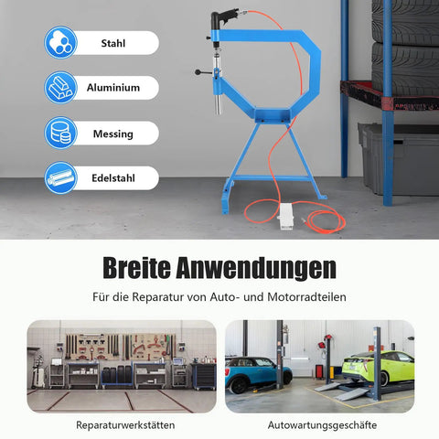 Badass Pneumatic Planishing Hammer With One Two Three Inch Anvils And Cast Iron Stand Featuring Foot Pedal Control For Auto Body Dent Repair And Sheet Metal Shaping On Steel Aluminum And Stainless