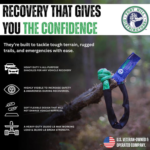 Close-up of a Soft Shackle Recovery Kit 2 Pack 1/2 Inch By 22 Inch Off Road Tow Kit with Tow Straps on a log.