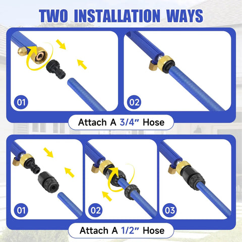 Diagram of Heavy Duty High Pressure Washer Wand Pro Grade With Hydro Jet Nozzle showing 3/4 and 1/2 inch hose connectors