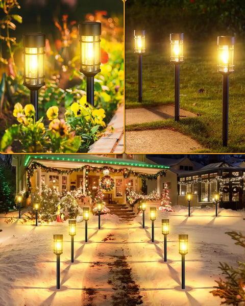 Eight Pack Solar Pathway Lights Upgrade Bright Outdoor Garden Decor Waterproof Pathway Lamps Auto On Off for yard and holiday lighting