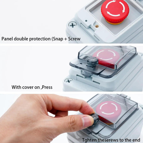 IP67 Waterproof Emergency Stop Button With Enclosed Box dual screws and cover adjustments 660V 10A