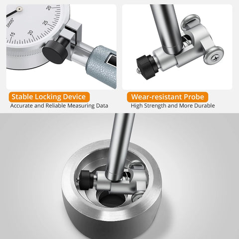 Neoteck dial bore gauge with chrome-plated handle and wear-resistant probe for engine cylinder measurement.