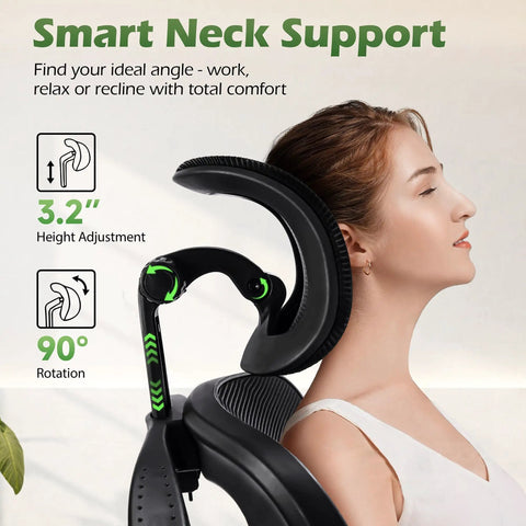 Ergonomic Office Chair With Adjustable Lumbar Support And Headrest showing neck support and height adjustment features.