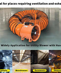 12 Inch High Velocity Blower Fan With 550W Motor And 16Ft Duct Hose for ventilation and exhaust in industrial settings