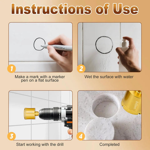 Instructions for Heavy Duty Half Inch Diamond Hole Saw And Core Drill Bit Twin Pack Featuring Brazed Grit Blades for precise cutting.