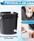Kick Hassle Free Cleaning With This Slick Portable Hand Wash Station And Pump Soap Dispenser Featuring A Roomy Two Point Six Gallon Tank Perfect For Tailgates Campsites Job Sites Or Road Trips To Keep Your Crew Fresh On The Fly showing top view of black tank with soap pump and installation details.