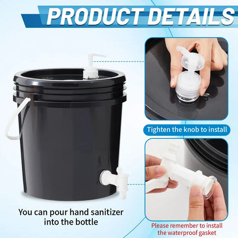 Kick Hassle Free Cleaning With This Slick Portable Hand Wash Station And Pump Soap Dispenser Featuring A Roomy Two Point Six Gallon Tank Perfect For Tailgates Campsites Job Sites Or Road Trips To Keep Your Crew Fresh On The Fly showing top view of black tank with soap pump and installation details.
