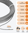 164 Foot 1/8 Inch Stainless Steel Cable Kit With Crimping Tool And Cable Cutter, Turnbuckle Tensioner, 7x7 Aircraft Cable For Deck Railing. Close-up of cable bundle.