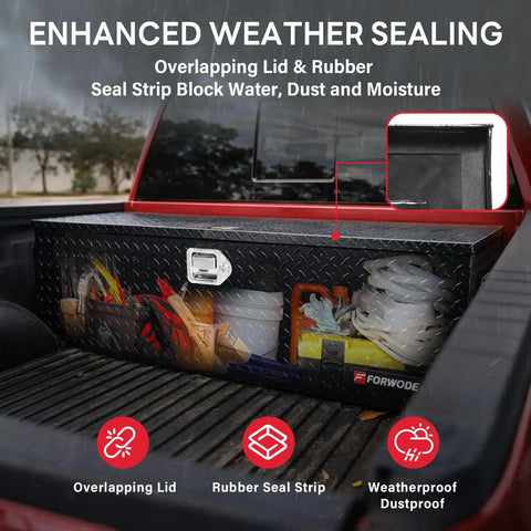 Badass Lockable 48 Inch Aluminum Truck Tool Box With Side Handle And Smooth Gas Struts For Full Size Pickup Diamond Plate Waterproof Bed Storage In Black