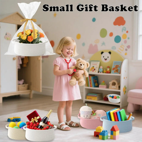 Chic White Woven Rope Basket For Babies, Handcrafted Cotton Storage Tote With Soft Handles, Gift Ready Pack Includes Matching Bag And Ribbon, Super Cozy Nursery Essential That Totally Slaps