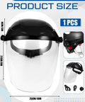 Built Tough Four Pack Safety Face Shield Kit With Rock Solid Impact Resistant Polycarbonate Visor And No Fuss Ratchet Headgear For Daily Grinding Tasks, front view with size measurements.