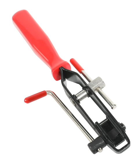 CV Boot Clamp Tool Kit For Cars And Auto Repair Pliers Set With 8pcs CV Boot Clamps, featuring black durable steel pliers and red handle.
