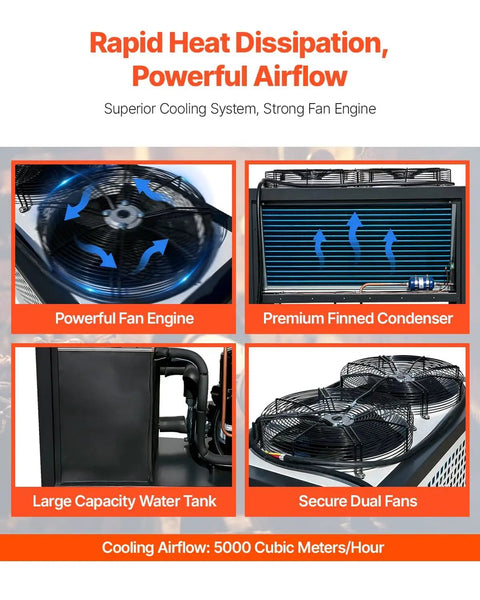 Air Cooled Water Chiller 5 Ton Portable Industrial Cooling Unit With 5HP Compressor 53L Stainless Steel Tank features