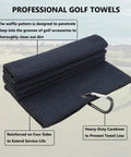 Three Pack Large Golf Towels With Carabiner Clip tri-fold microfiber waffle pattern quick dry on golf bag