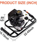 Beast 52cc Gas Powered Earth Auger dimensions with 1800W peak output, showing sturdy and compact design for garden use.