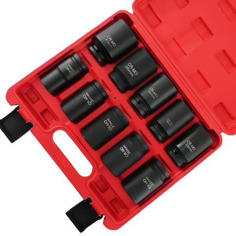 10pcs Deep Impact Socket Set 3/4 Inch Drive Metric 22-41mm With 6-Point Grip For Heavy Duty Garage Work That Totally Slaps And Matches Your Existing Case Kit Perfectly, CR-MO sockets in red case