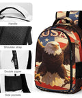 Vintage American Eagle Printed Unisex Backpack With Large Capacity featuring eagle graphic, smooth zipper, durable polyester, side pockets