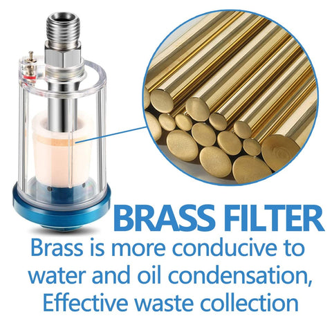 Brass filter component detail of 2 Pack Must-Have Mini In-Line Air Filter Moisture Separator For Compressor Hoses And Air Tools.