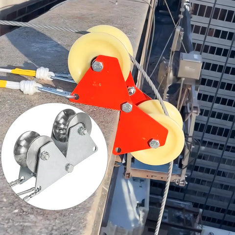 Heavy Duty 90 Degree Corner Edge Protector with Adjustable Pulley Hoist System on construction site ledge view