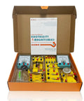 Open box of Electricity And Magnetism Kit For Kids With 50 Pieces, showing components for hands-on STEM experiments.