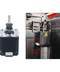 FYSETC Y-axis replacement NEMA 17 stepper motor; front and installed printer views, 42/48mm, 20-tooth gear, no cable