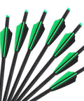 22 Inch Carbon Crossbow Bolts For Hunting And Target Practice, High Precision Arrows With Shield Vanes For Straight Flight, Universal Fit, Pack Of 6 Ready To Shoot, featuring green and black vanes.