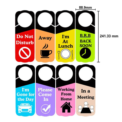 Office Door Hanger Sign Do Not Disturb Double Sided 3.5 x 9.5 Inches Ideal For Do Not Disturb In A Meeting Working From Home Out Of Office BRB Back Soon 8 Pack with colorful designs