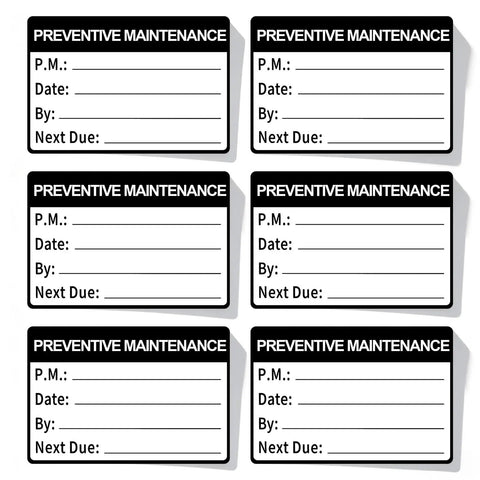 204 Pcs Maintenance Stickers Self Adhesive Preventative Maintenance Vinyl Decals For Equipment Labeling Service Information 2 By 3 Inch Labels Ideal Workhorse For Quick Visual Maintenance Logs And Asset Tracking In Industrial And Office Settings. six black and white preventive maintenance labels with fill-in fields
