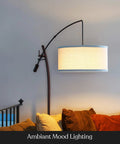 Arc Floor Lamp With Linen Shade Sleek Bronze Finish Adjustable Arm For Living Room Office Reading Over Sofa Industrial Style Lighting