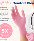 Professional Nitrile Exam Gloves Medical Grade 3.5 Mil Powder Free Food Safe Disposable Gloves For Cleaning And Esthetician Use Rose Quartz 100 Pcs Medium showcased by a doctor wearing a pink glove