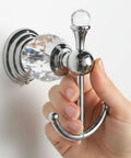Heavy Duty Polished Chrome Crystal Wall Hook Top Shelf Bathroom Robe Hanger Straight Up Classy Silver Coat Rack waterproof design in use.