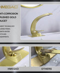 Brushed Gold Bathroom Faucet With Single Handle Basin Mixer for 1 Hole or 3 Hole Mount includes deck plate, sleek vanity sink install