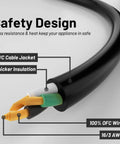 Close-up view of Heavy Duty 16AWG 3 Conductor Indoor Outdoor Extension Cord 10 Ft Waterproof With 3 Prong Grounded Plug cutaway showing insulation and wiring.