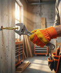 Person using wrench to install Beefy Hollow Wall Anchors With Screws Kit For Stripped Holes And Loose Hinges in concrete wall