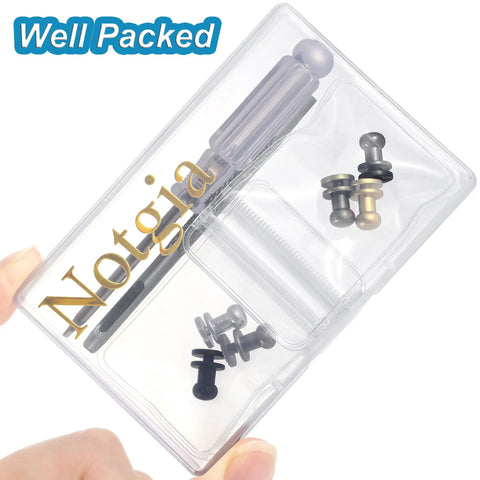 Six Pack Of Solid Brass Ball Stud Rivets For Leather Goods And Bags Hella Durable Metal Buttons For Diy Apparel Mods And Dope Rugged Style Upgrades For All Your Gear in a plastic storage case.