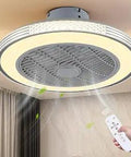 Bladeless 20 Inch Ceiling Fan With Remote And App Control, Low Profile Flush Mount, Dimmable LED Light, Enclosed White Bedroom Fan.