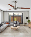 52 Inch Modern Wood Ceiling Fan Without Light For Indoor Outdoor Use, Reversible Blade Orientation in living room setting