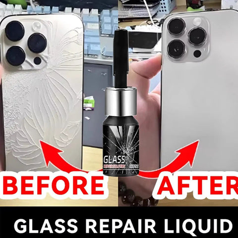 Pro Grade Slick Scratch Fix Gel For Glass And Screens Deep Fill Restoration Liquid Portable Penetrating Polish For Windshields Phones Laptops Glasses And Mirrors Crystal Clear Finish Easy Apply. Image showing phone before and after applying gel for scratch repair.