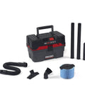 ProPack 4.5 Gallon Portable Wet Dry Shop Vacuum With Toolbox Design shown with attachments and hose.