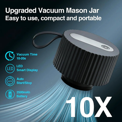 Portable 3-in-1 Electric Vacuum Mason Jar Sealer Kit With Rechargeable Type-C Battery, compact design and LED display.
