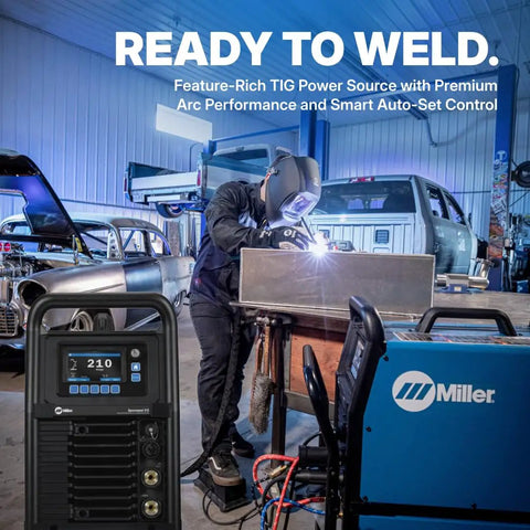 Welder using Syncrowave 212 Air Cooled Package AC DC TIG Welder With Auto Set Technology For Steel Stainless Steel And Aluminum Welds