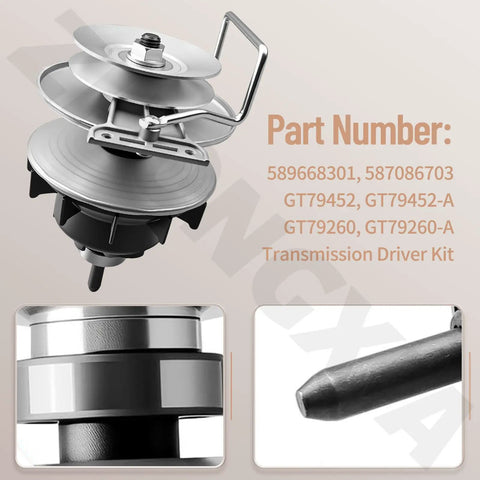 RS800 Transmission Driver Kit For Transaxles Fits Craftsman Husqvarna Ariens Poulan And More Compatible With GT79452 A GT79260 A GT87145 RS800 Series For Lawn Mower Replacement Easy Install, showing pulley and part numbers.