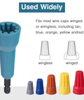 Two Pack Wire Nut Twister Set For Drill Chuck Quarter Inch with wire caps in multiple colors and wing types, used widely
